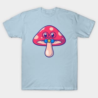 Cute Mushroom Wearing Glasses Cartoon T-Shirt